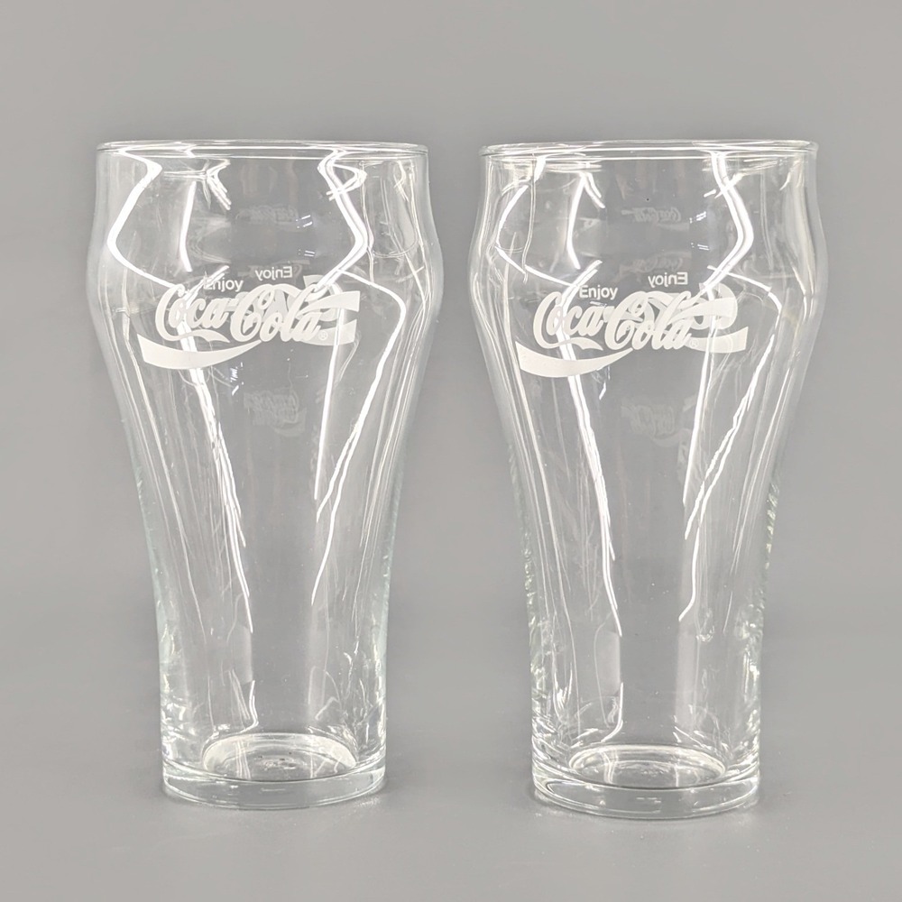 Vintage Coca-Cola Clear Glass Bell Soda Fountain Cups Set of 2 White Logo 6in